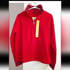 Nautica top red polo long sleeved quarter zip top size small